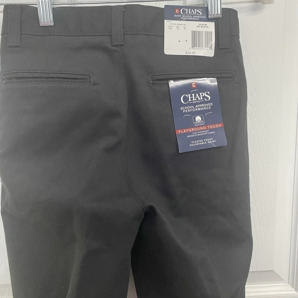 Chaps NWT Boys' School Approved Black Pleated Front Pants Size 10 Slim‎